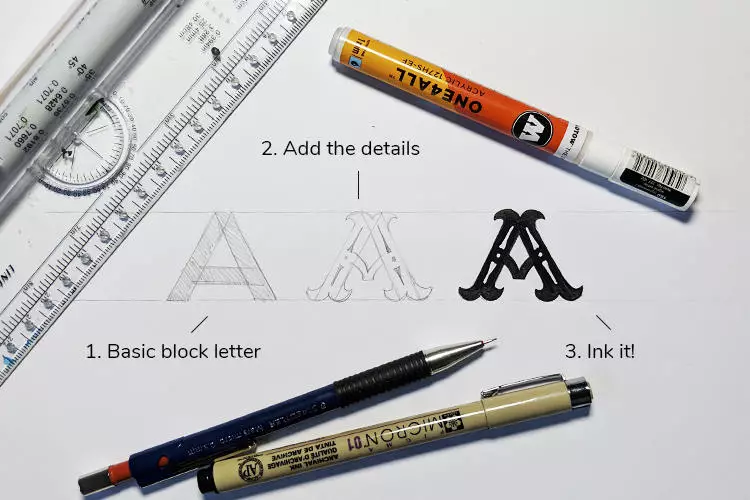 How to draw a vintage letter A