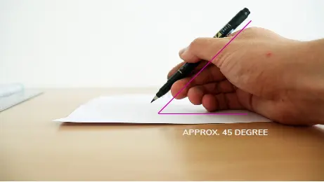 The correct angle needed for your brush pen hold.