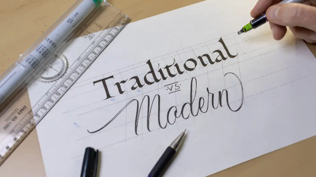 Difference between traditional calligraphy and modern calligraphy.