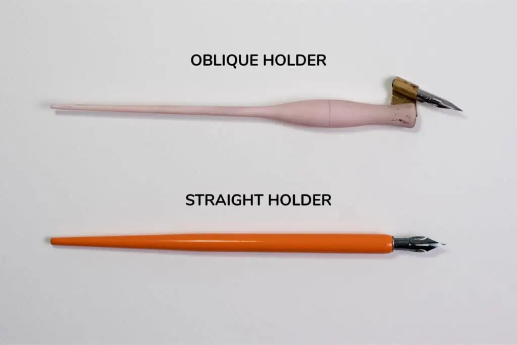 Comparison between straight and oblique calligraphy holders.