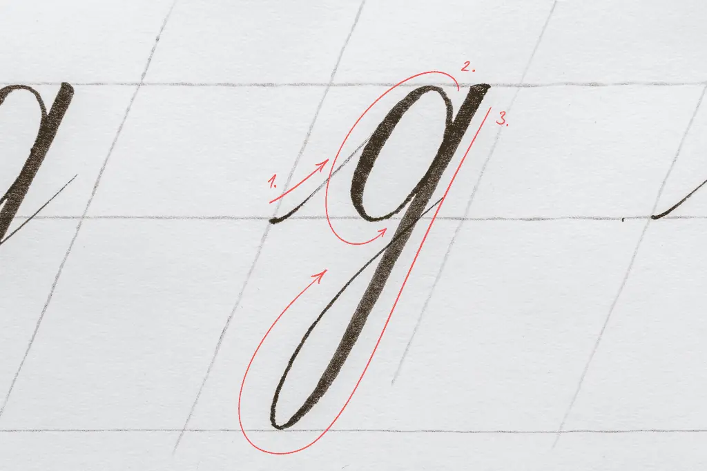 The letter g in calligraphy. 