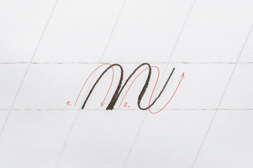 The letter n in calligraphy.