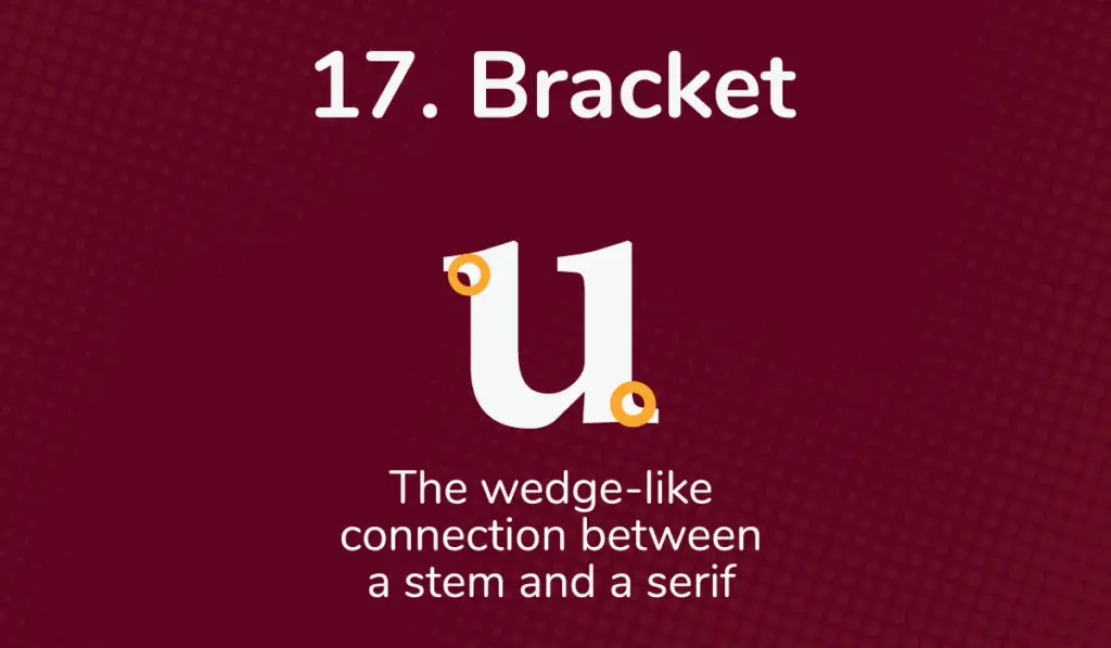 The bracket of a lowercase u is shown in yellow on a dark red background