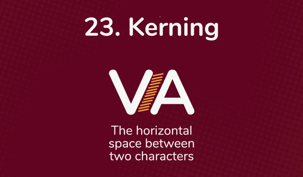 The kerning of a capital V and A is indicated in yellow on a dark red background