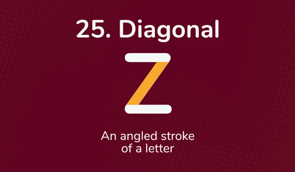 The diagonal stroke of a capital Z is shown in yellow on a dark red background