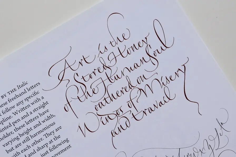 Modern calligraphy example from the Speedball Textbook 25th edition.