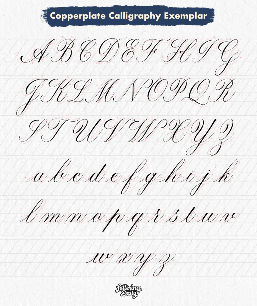 Full Copperplate calligraphy exemplar with ductus created by Lettering Daily. 