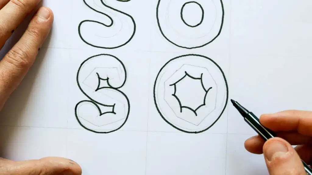 outlined angular bubble letters